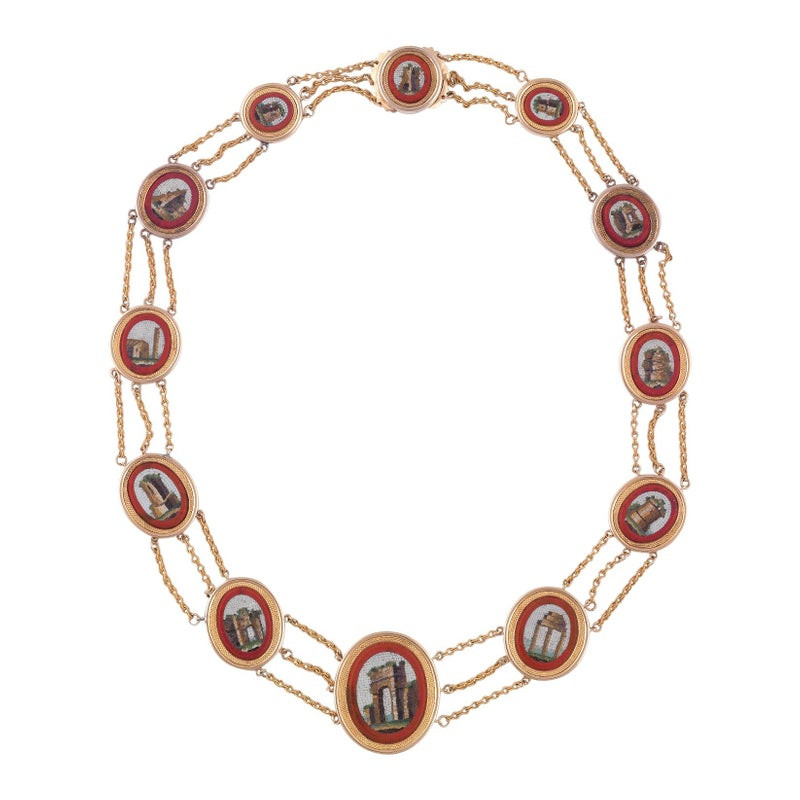 Gold and Red Glass Micromosaic Necklace, circa 1810-1820