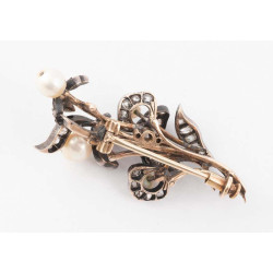 Antique Old Cut Diamond and Natural Pearl Brooch