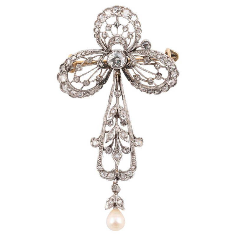 Early 1900s Platinum and Diamond Brooch / Pendant