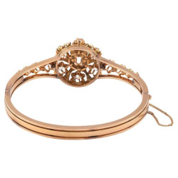 Old Cut Diamond Black Enamel and 18K Rose Gold Bangle, Circa 1880