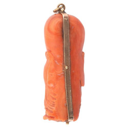 18 Karat Yellow Gold Coral Shoulao Charm Pendant
