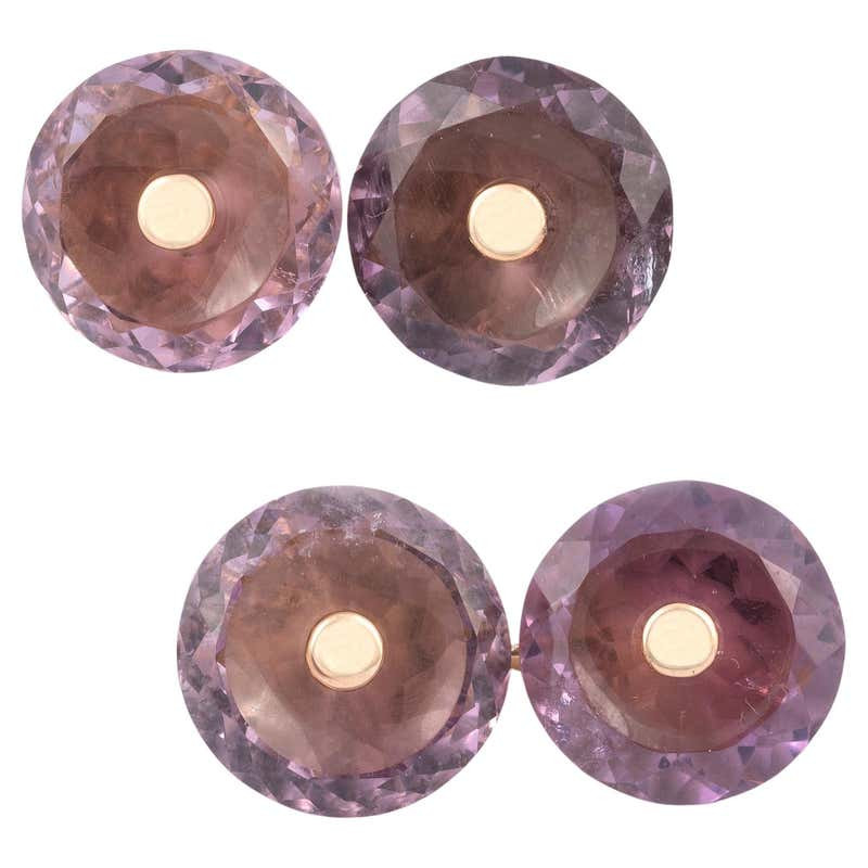 Pair of Amethyst and 18kt Gold Cufflinks