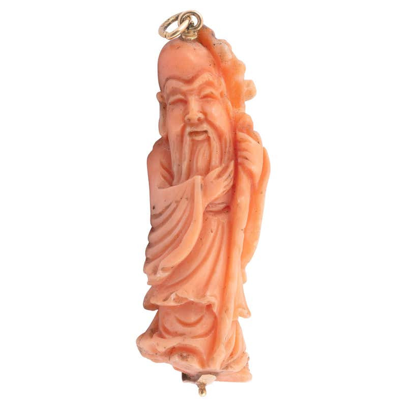 Vintage Cerasuolo Coral Carving Shoulao Pendant